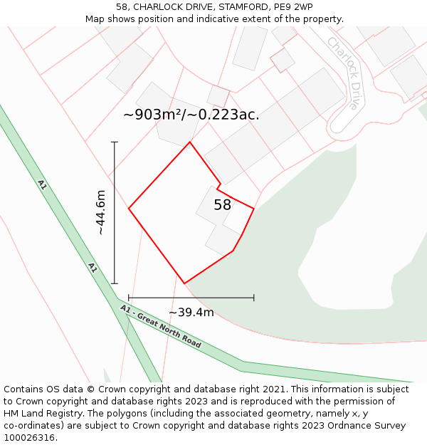 58, CHARLOCK DRIVE, STAMFORD, PE9 2WP: Plot and title map