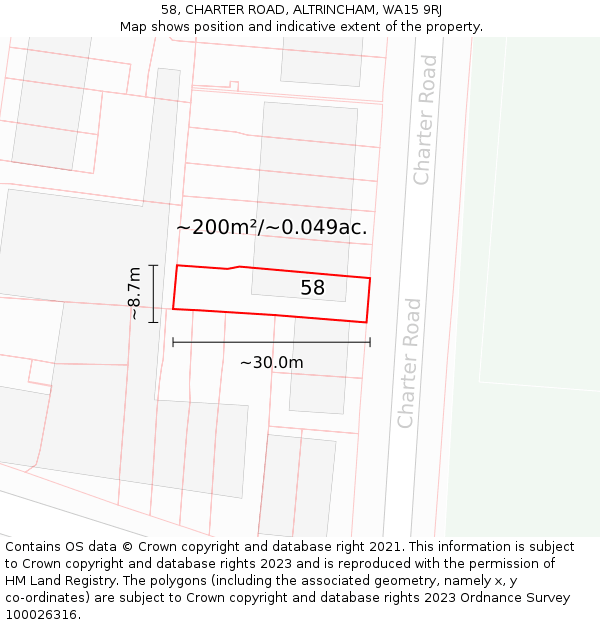 58, CHARTER ROAD, ALTRINCHAM, WA15 9RJ: Plot and title map