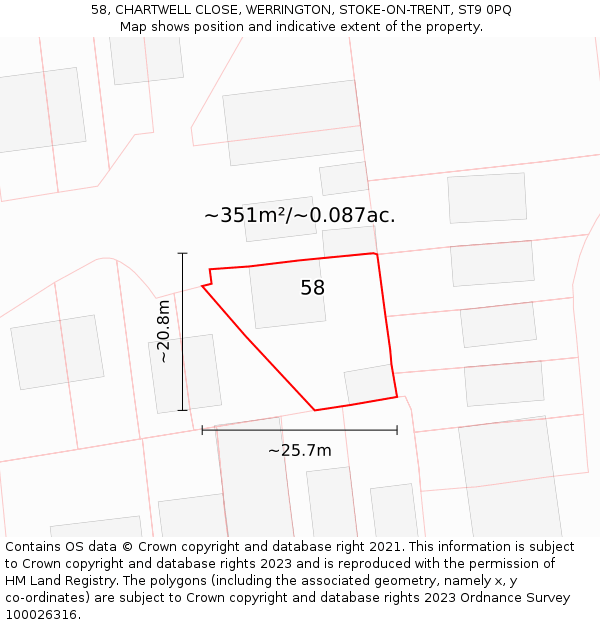 58, CHARTWELL CLOSE, WERRINGTON, STOKE-ON-TRENT, ST9 0PQ: Plot and title map