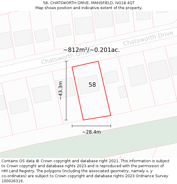 58, CHATSWORTH DRIVE, MANSFIELD, NG18 4QT: Plot and title map