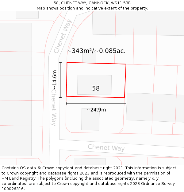 58, CHENET WAY, CANNOCK, WS11 5RR: Plot and title map