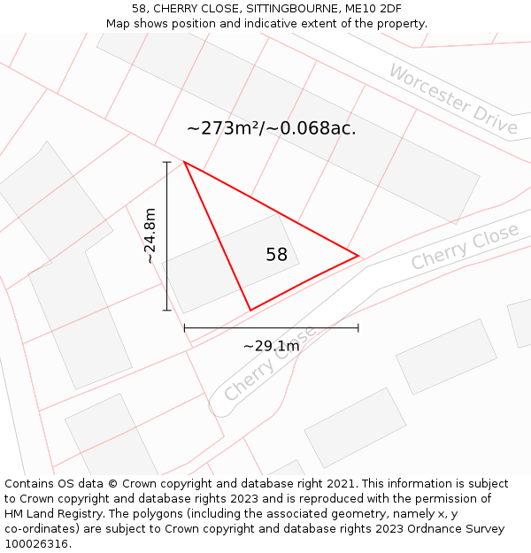 58, CHERRY CLOSE, SITTINGBOURNE, ME10 2DF: Plot and title map