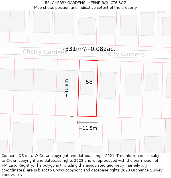 58, CHERRY GARDENS, HERNE BAY, CT6 5QZ: Plot and title map