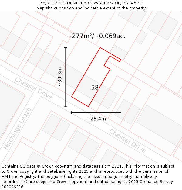 58, CHESSEL DRIVE, PATCHWAY, BRISTOL, BS34 5BH: Plot and title map