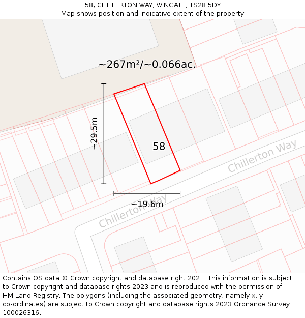 58, CHILLERTON WAY, WINGATE, TS28 5DY: Plot and title map