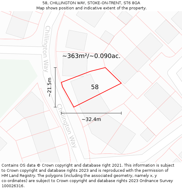 58, CHILLINGTON WAY, STOKE-ON-TRENT, ST6 8GA: Plot and title map