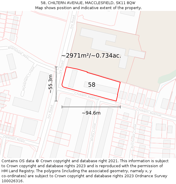 58, CHILTERN AVENUE, MACCLESFIELD, SK11 8QW: Plot and title map