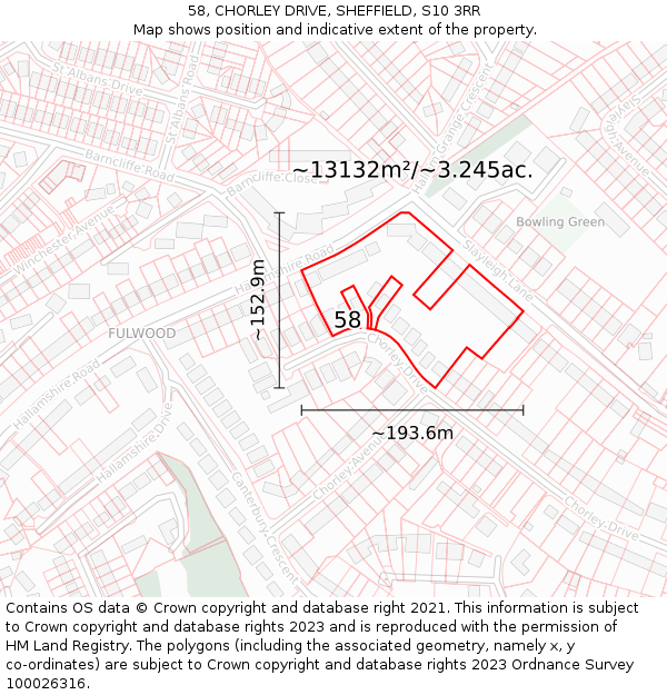 58, CHORLEY DRIVE, SHEFFIELD, S10 3RR: Plot and title map