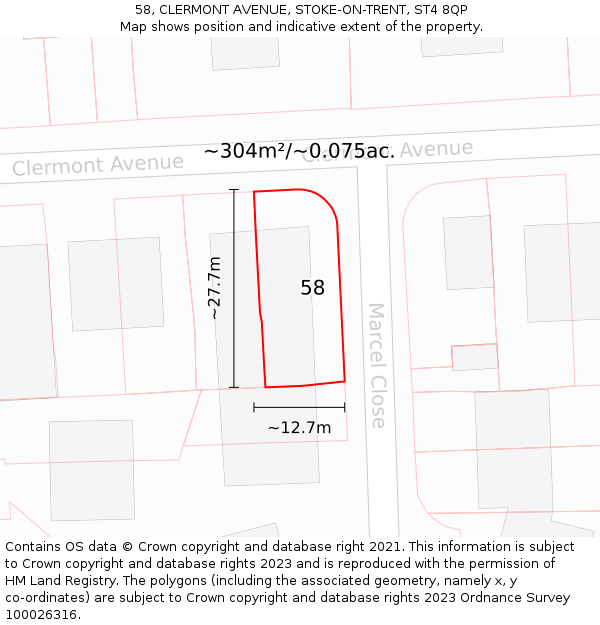 58, CLERMONT AVENUE, STOKE-ON-TRENT, ST4 8QP: Plot and title map