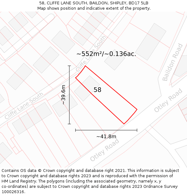 58, CLIFFE LANE SOUTH, BAILDON, SHIPLEY, BD17 5LB: Plot and title map