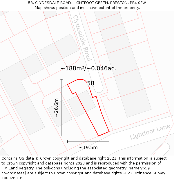 58, CLYDESDALE ROAD, LIGHTFOOT GREEN, PRESTON, PR4 0EW: Plot and title map