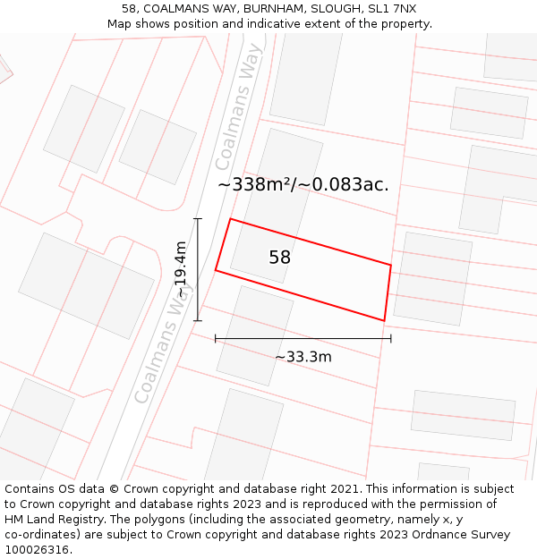 58, COALMANS WAY, BURNHAM, SLOUGH, SL1 7NX: Plot and title map