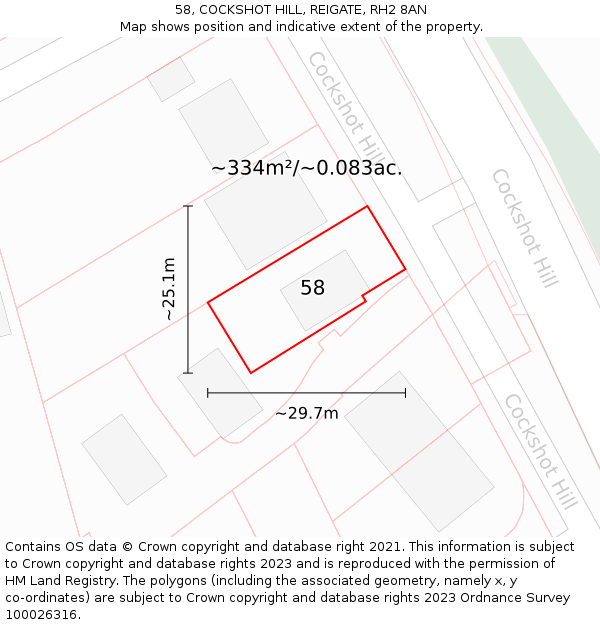 58, COCKSHOT HILL, REIGATE, RH2 8AN: Plot and title map