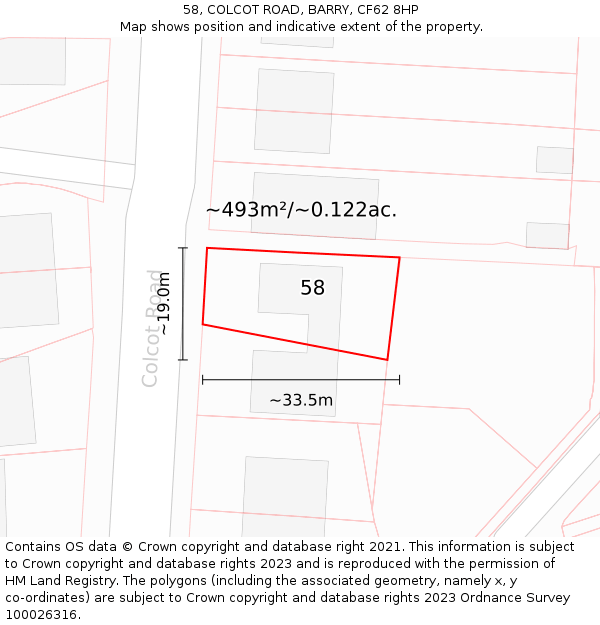 58, COLCOT ROAD, BARRY, CF62 8HP: Plot and title map