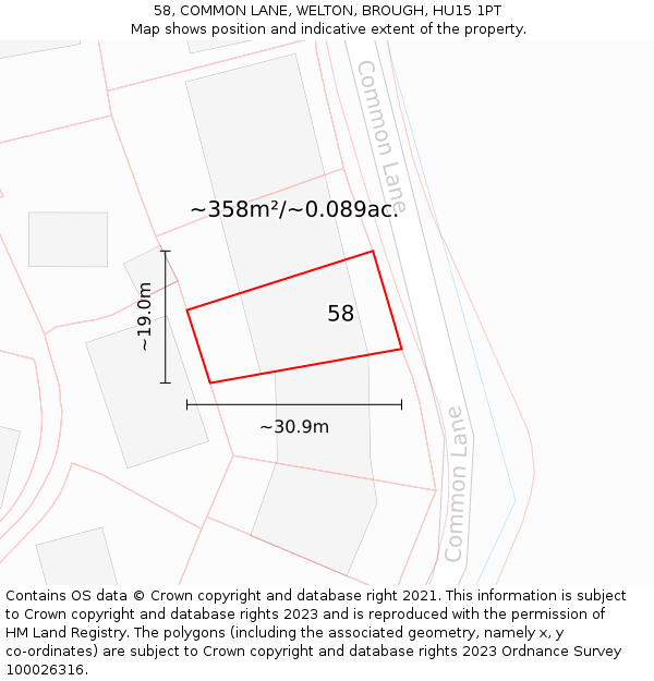 58, COMMON LANE, WELTON, BROUGH, HU15 1PT: Plot and title map