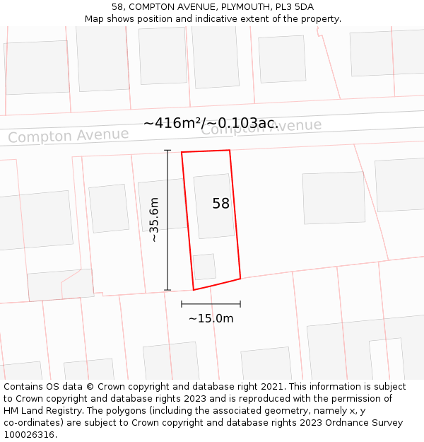 58, COMPTON AVENUE, PLYMOUTH, PL3 5DA: Plot and title map