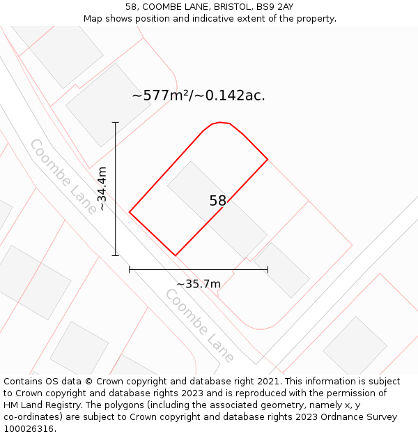 58, COOMBE LANE, BRISTOL, BS9 2AY: Plot and title map