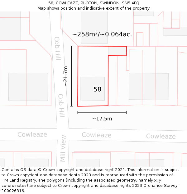 58, COWLEAZE, PURTON, SWINDON, SN5 4FQ: Plot and title map