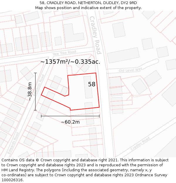 58, CRADLEY ROAD, NETHERTON, DUDLEY, DY2 9RD: Plot and title map