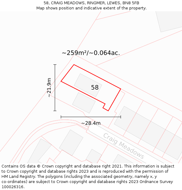 58, CRAIG MEADOWS, RINGMER, LEWES, BN8 5FB: Plot and title map