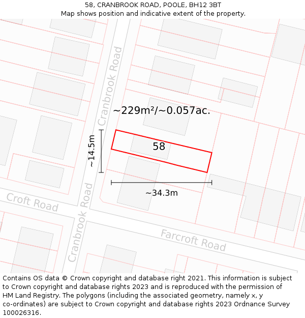 58, CRANBROOK ROAD, POOLE, BH12 3BT: Plot and title map