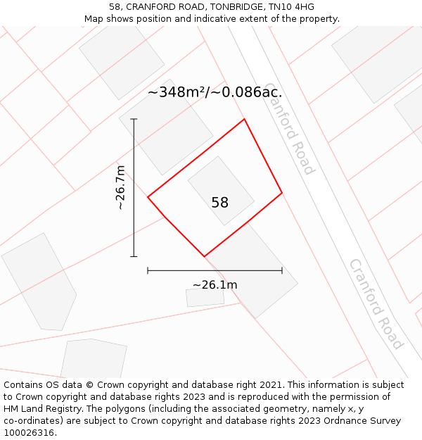 58, CRANFORD ROAD, TONBRIDGE, TN10 4HG: Plot and title map