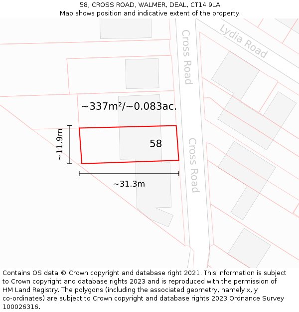 58, CROSS ROAD, WALMER, DEAL, CT14 9LA: Plot and title map