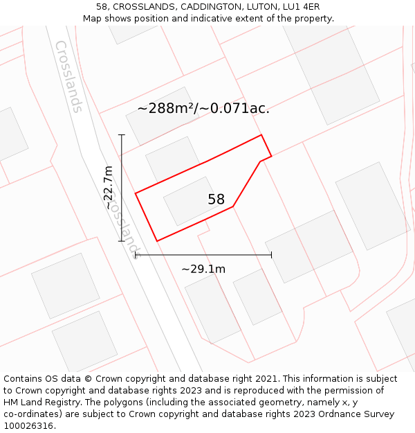 58, CROSSLANDS, CADDINGTON, LUTON, LU1 4ER: Plot and title map