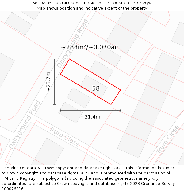 58, DAIRYGROUND ROAD, BRAMHALL, STOCKPORT, SK7 2QW: Plot and title map