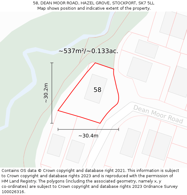 58, DEAN MOOR ROAD, HAZEL GROVE, STOCKPORT, SK7 5LL: Plot and title map