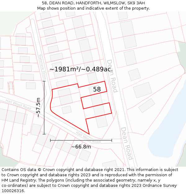 58, DEAN ROAD, HANDFORTH, WILMSLOW, SK9 3AH: Plot and title map
