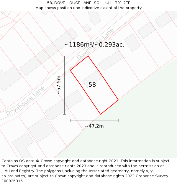 58, DOVE HOUSE LANE, SOLIHULL, B91 2EE: Plot and title map