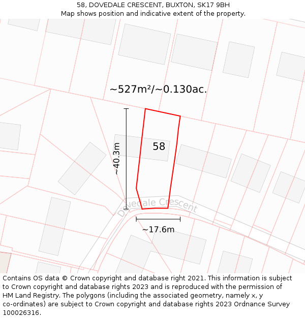 58, DOVEDALE CRESCENT, BUXTON, SK17 9BH: Plot and title map