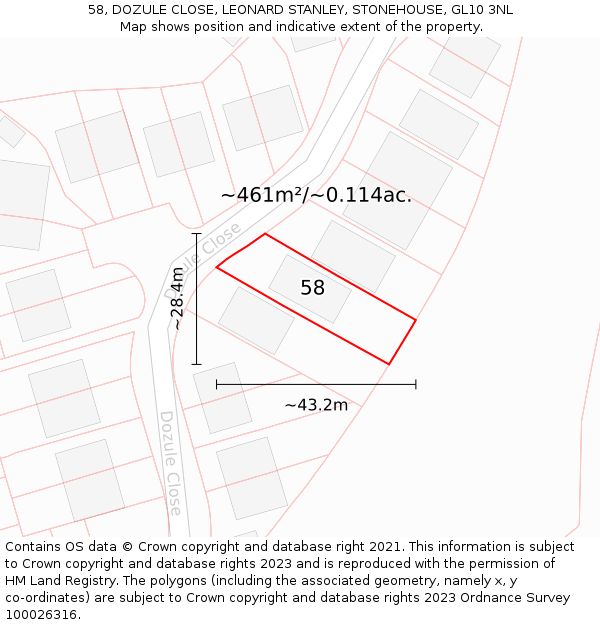 58, DOZULE CLOSE, LEONARD STANLEY, STONEHOUSE, GL10 3NL: Plot and title map