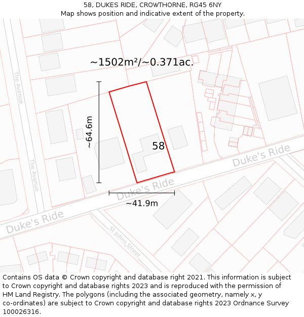 58, DUKES RIDE, CROWTHORNE, RG45 6NY: Plot and title map