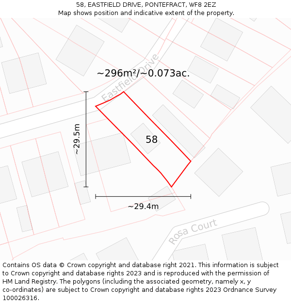 58, EASTFIELD DRIVE, PONTEFRACT, WF8 2EZ: Plot and title map