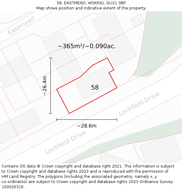 58, EASTMEAD, WOKING, GU21 3BP: Plot and title map