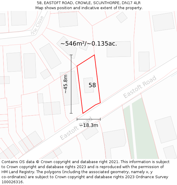 58, EASTOFT ROAD, CROWLE, SCUNTHORPE, DN17 4LR: Plot and title map