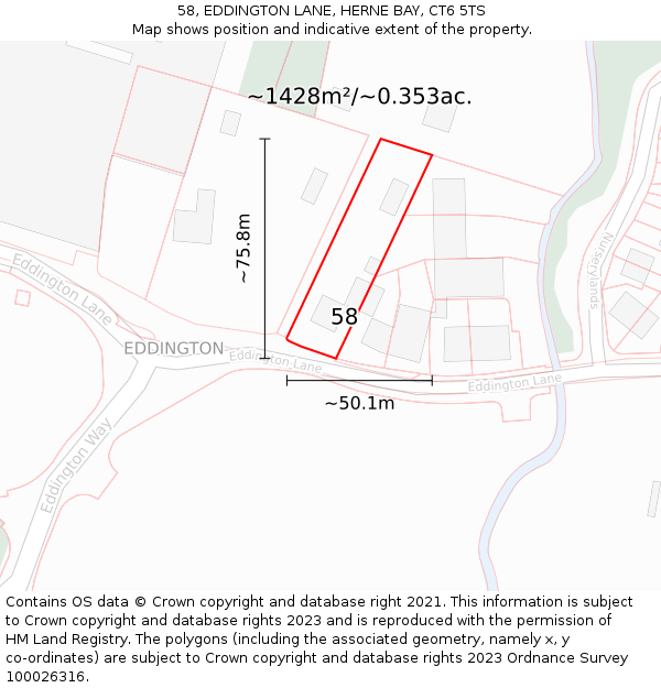 58, EDDINGTON LANE, HERNE BAY, CT6 5TS: Plot and title map