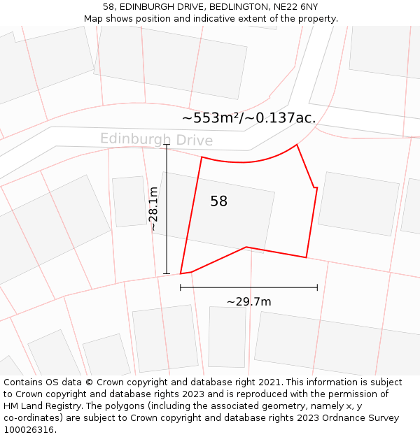 58, EDINBURGH DRIVE, BEDLINGTON, NE22 6NY: Plot and title map