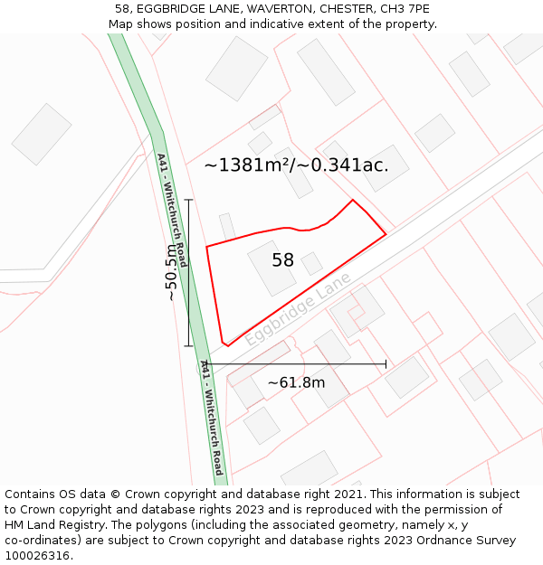 58, EGGBRIDGE LANE, WAVERTON, CHESTER, CH3 7PE: Plot and title map