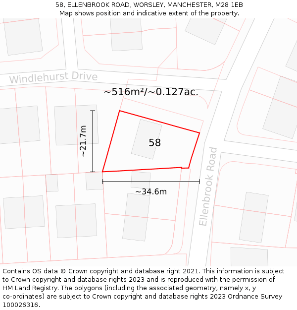 58, ELLENBROOK ROAD, WORSLEY, MANCHESTER, M28 1EB: Plot and title map