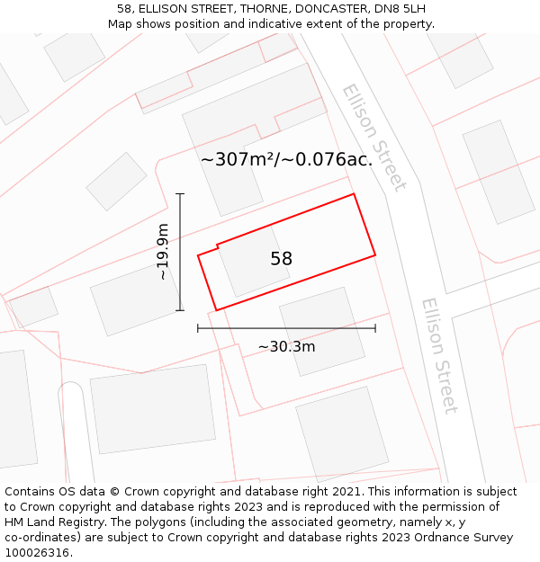 58, ELLISON STREET, THORNE, DONCASTER, DN8 5LH: Plot and title map