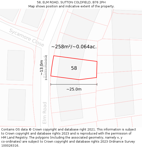 58, ELM ROAD, SUTTON COLDFIELD, B76 2PH: Plot and title map