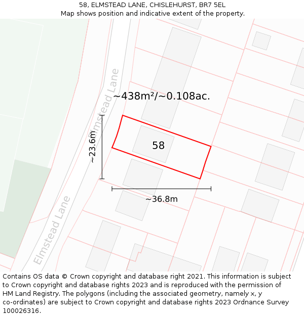 58, ELMSTEAD LANE, CHISLEHURST, BR7 5EL: Plot and title map