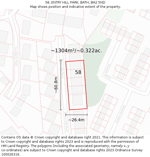 58, ENTRY HILL PARK, BATH, BA2 5ND: Plot and title map