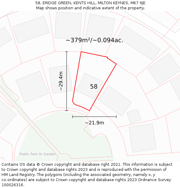 58, ERIDGE GREEN, KENTS HILL, MILTON KEYNES, MK7 6JE: Plot and title map