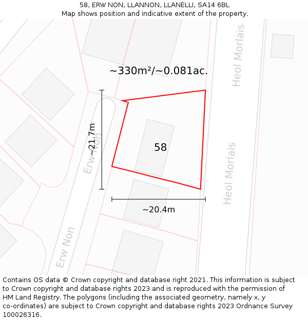 58, ERW NON, LLANNON, LLANELLI, SA14 6BL: Plot and title map