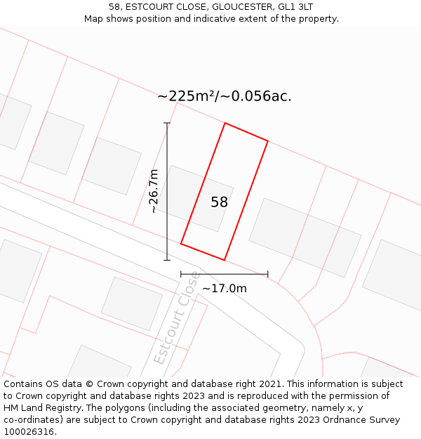 58, ESTCOURT CLOSE, GLOUCESTER, GL1 3LT: Plot and title map