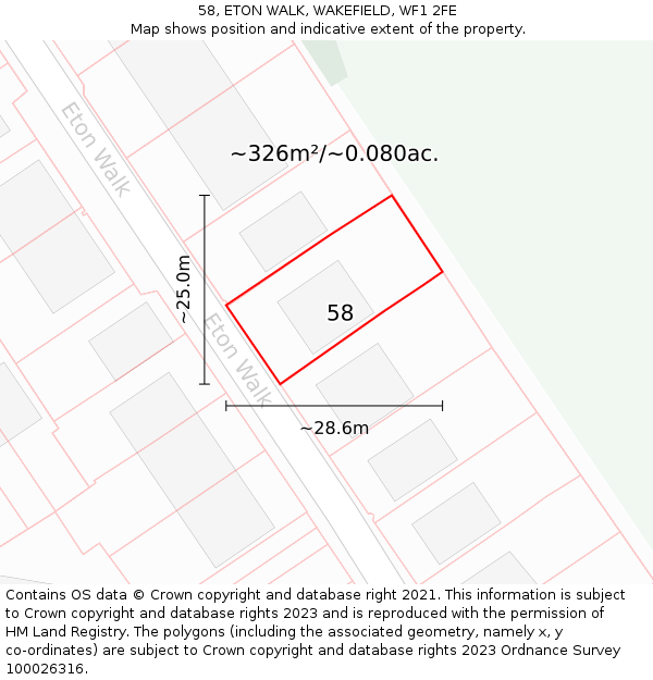 58, ETON WALK, WAKEFIELD, WF1 2FE: Plot and title map